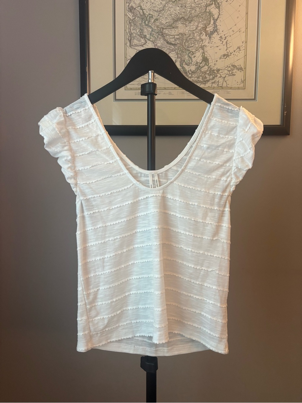 Anthropologie Women's White Textured Cap-Sleeve Top